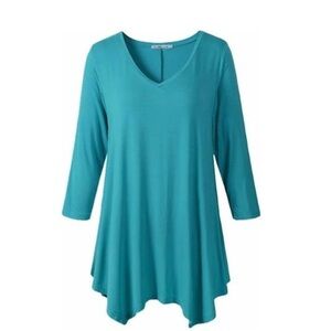 JollieLovin 3/4 Sleeve Green Swing Tunic 1X